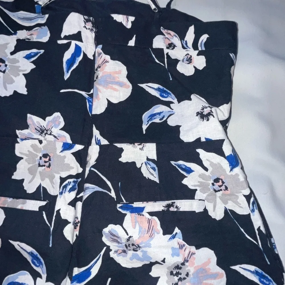 Banana Republic Jumper Wide Leg Linen Floral Cropped w Pockets Navy Size 0